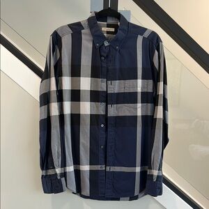 Burberry Men's Blue and Gray Checkered Shirt